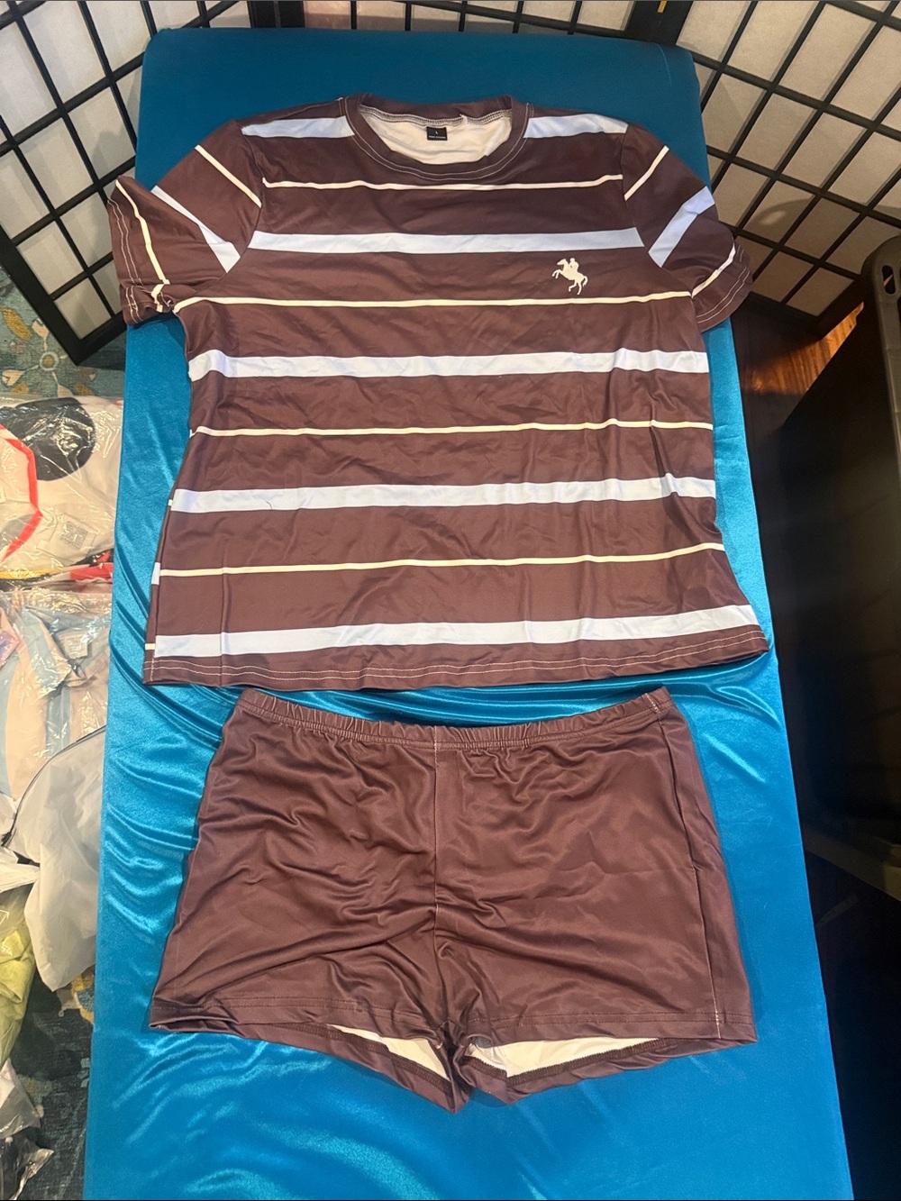 SHEIN Brown & White Striped Loungewear Set